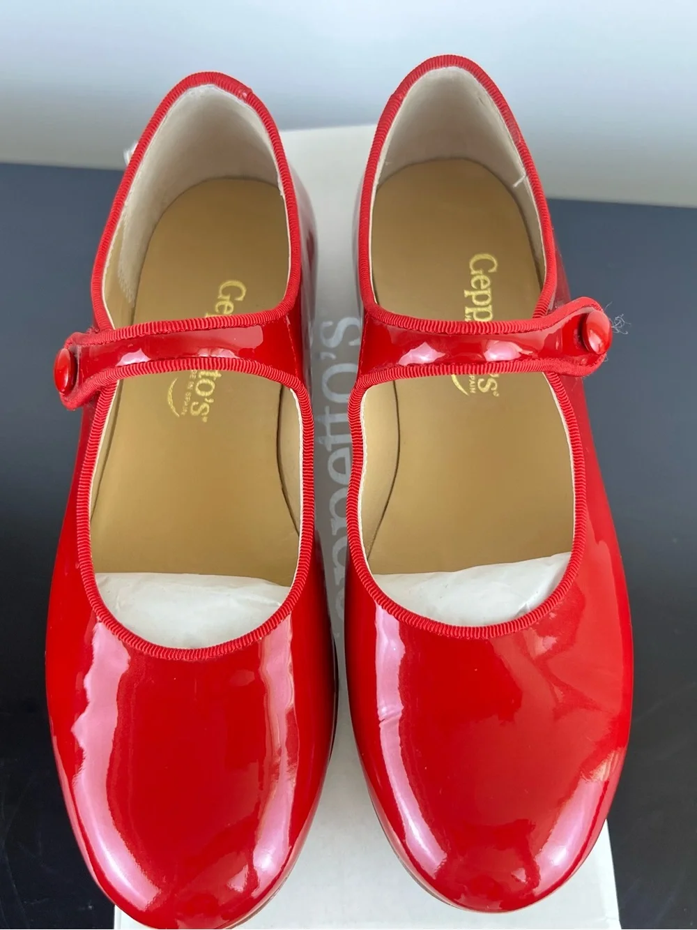 Gepetto’s Girls Leather Mary Jane Flats/Shoes, Red, 35 EU